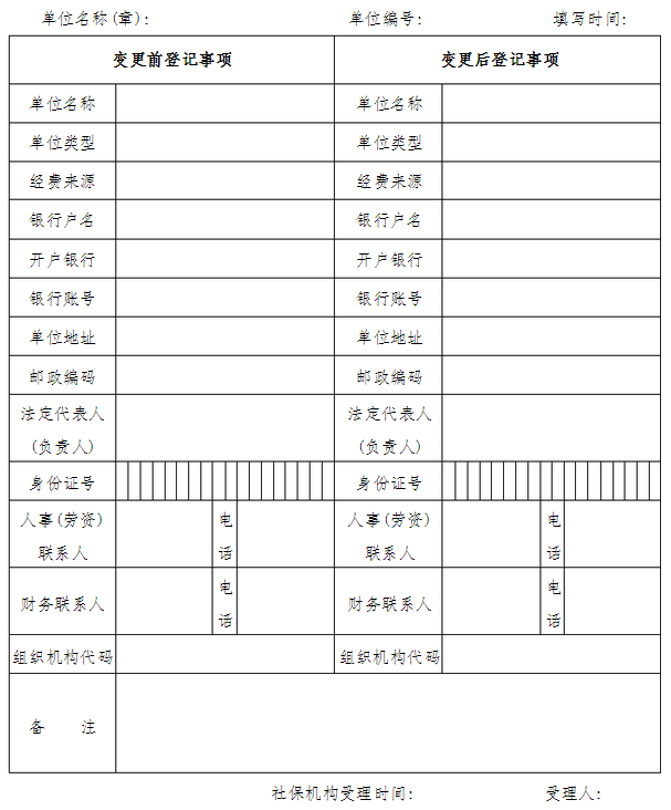 用人单位社会保险登记变更表