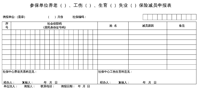 社保缴费单位减员表