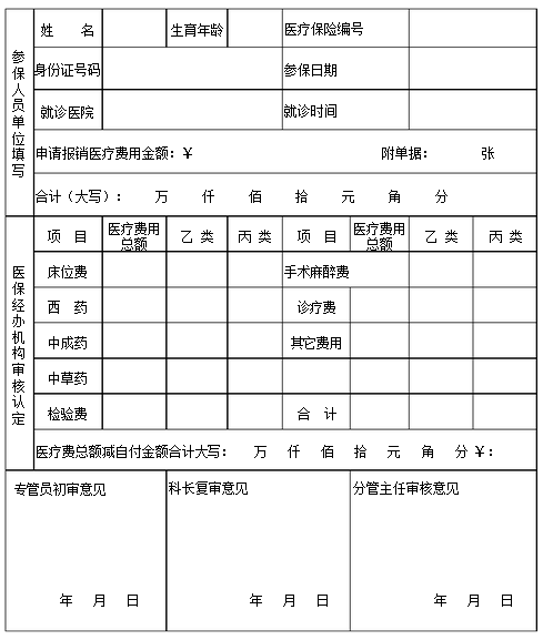 医疗保险报销审核表