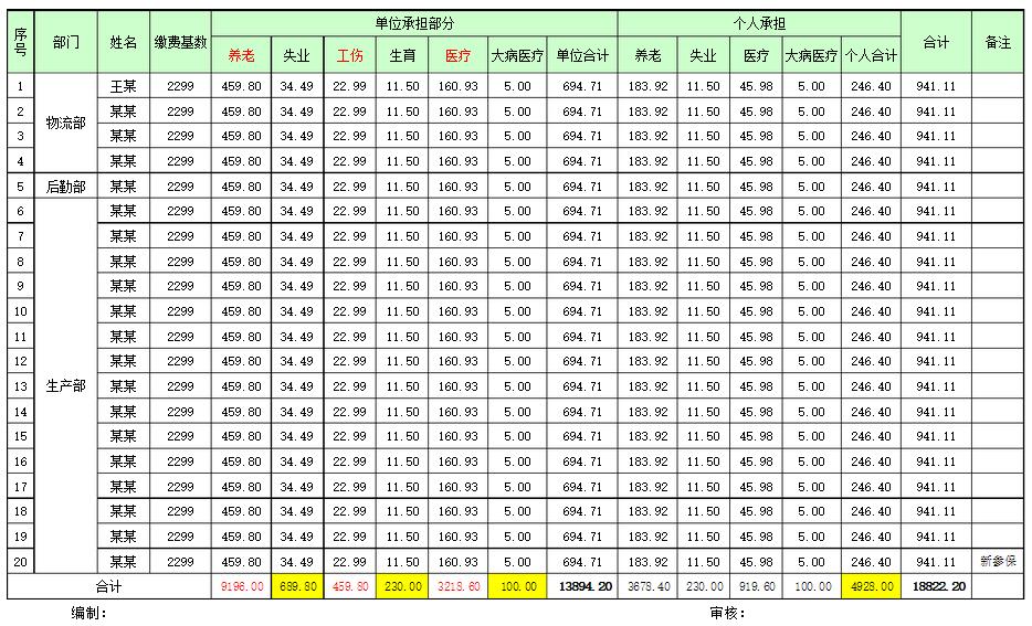 社保缴费清单（样本）