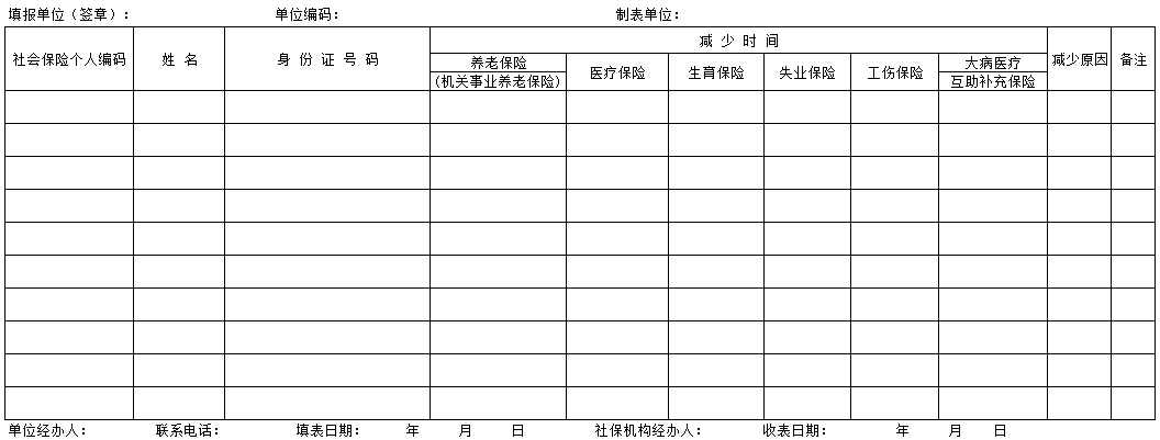 社保减员申请表